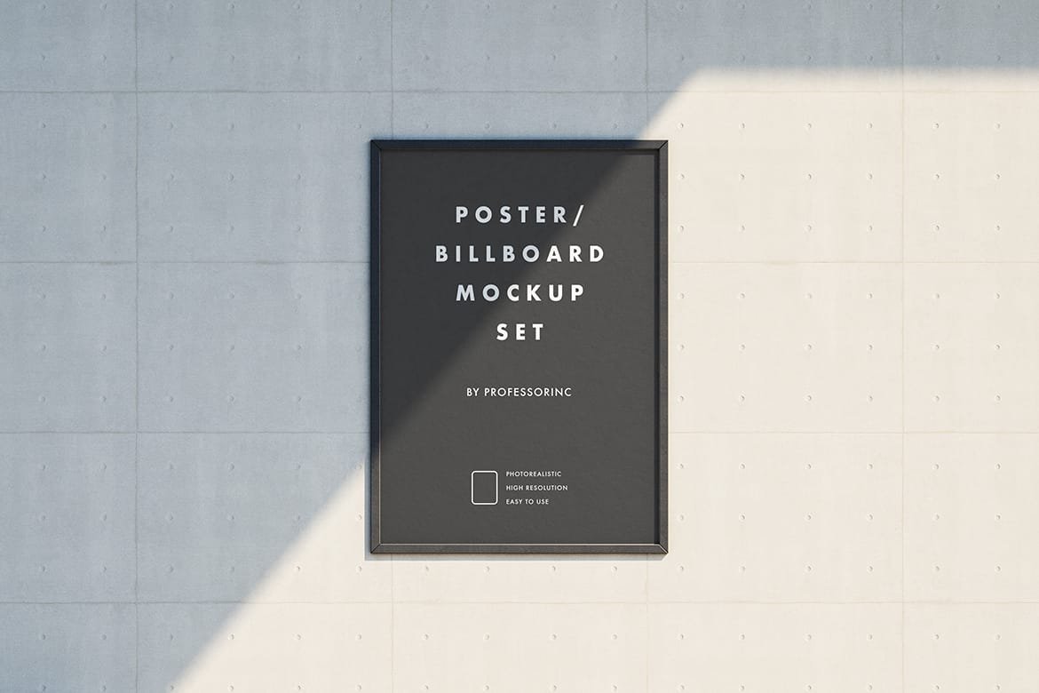 Poster on the concrete wall mockup set preview
