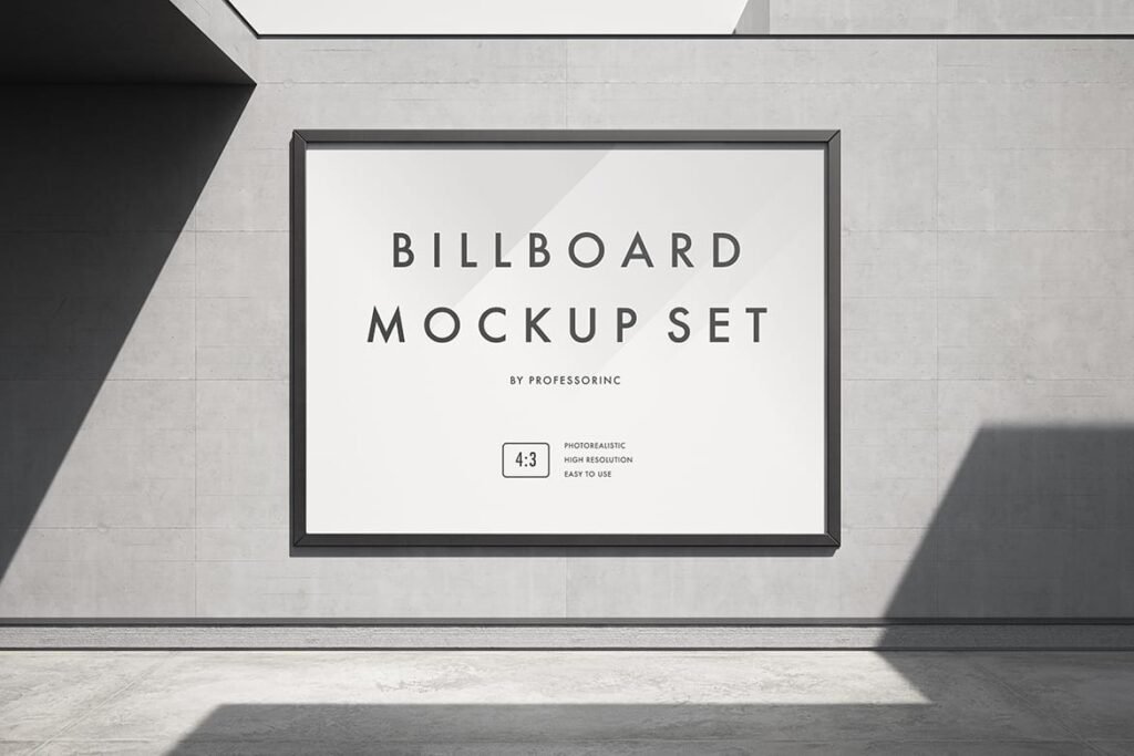 4x3 Billboard Mockup in brutalist style