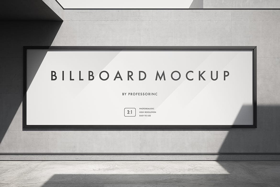 3×1 (600×200 cm) Billboard on the concrete wall mockup