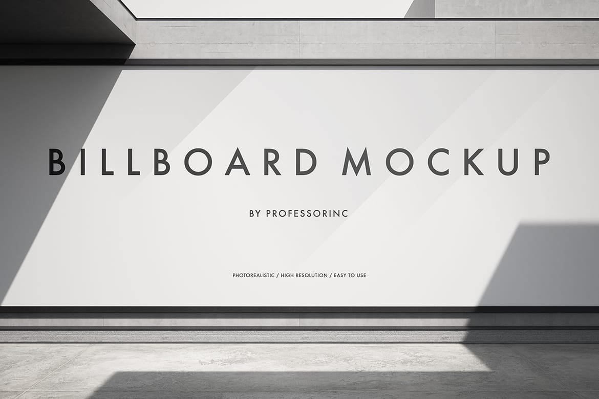 Billboard on the concrete wall mockup in brutalist style