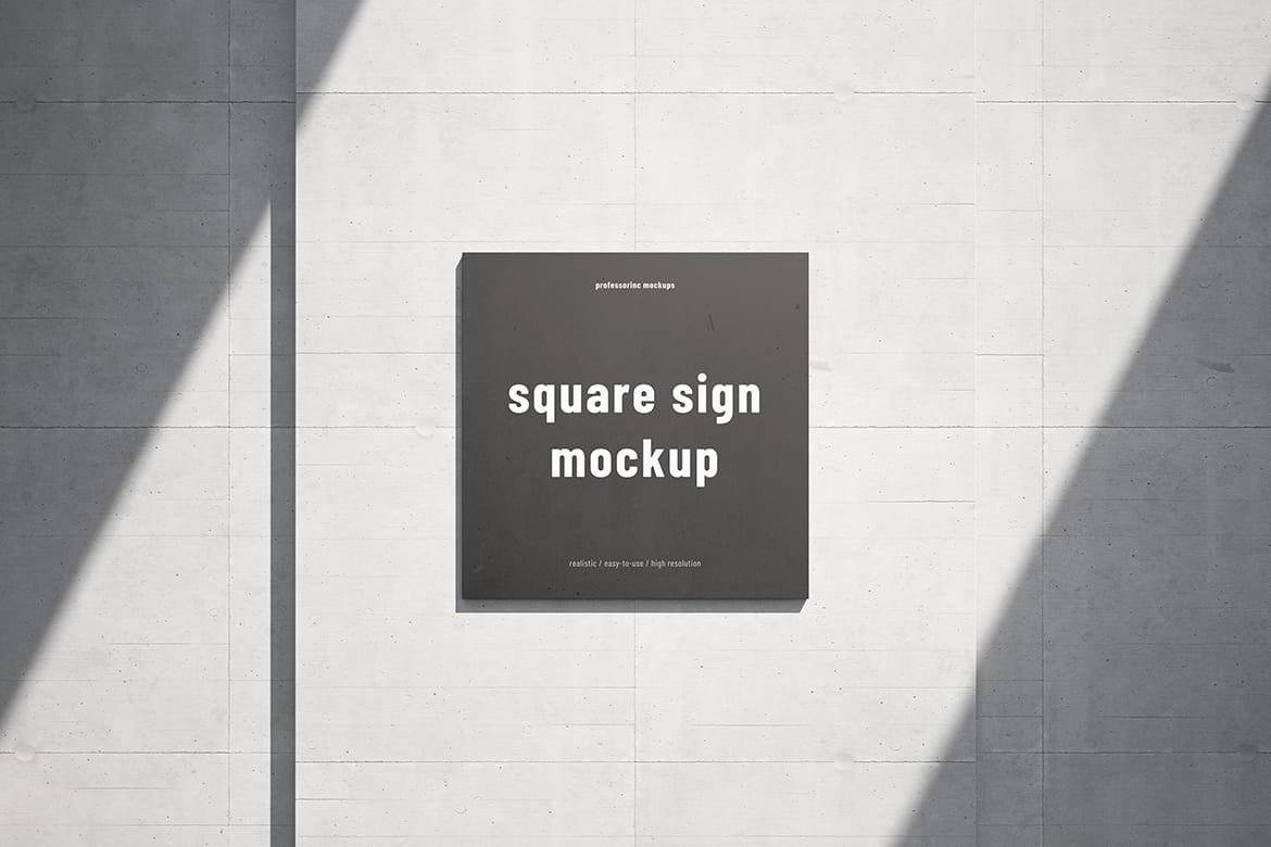 Square sign on the concrete wall mockup