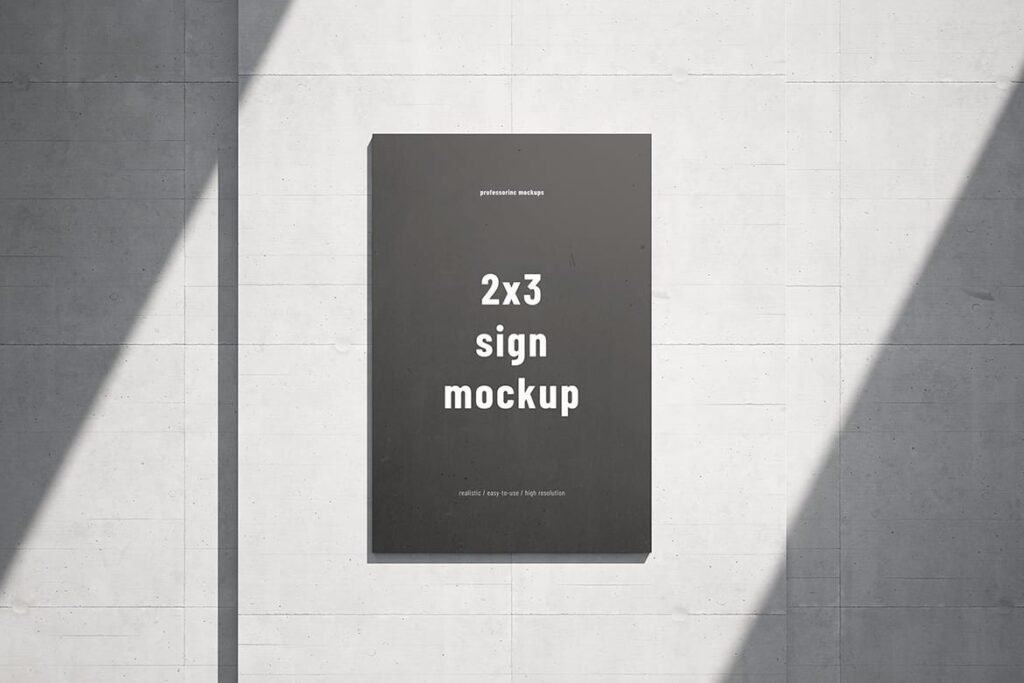 2x3 Sign / Logo on the concrete wall mockup