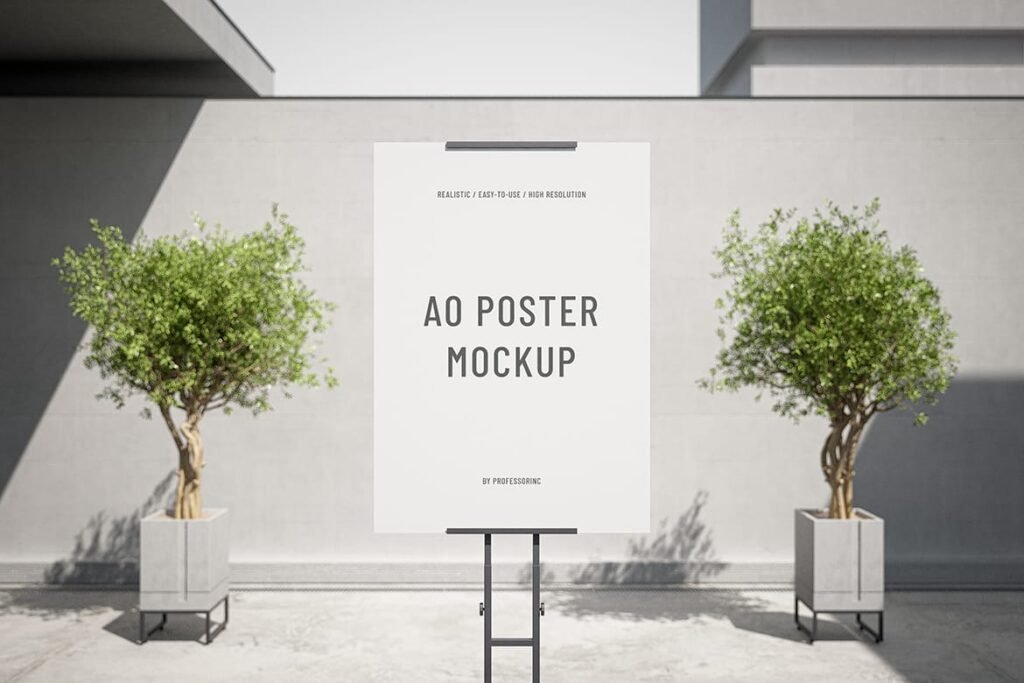 A0 Poster Mockup with metal stand
