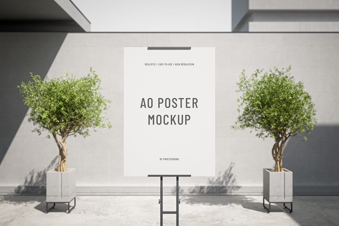 A0 poster with metal stand mockup