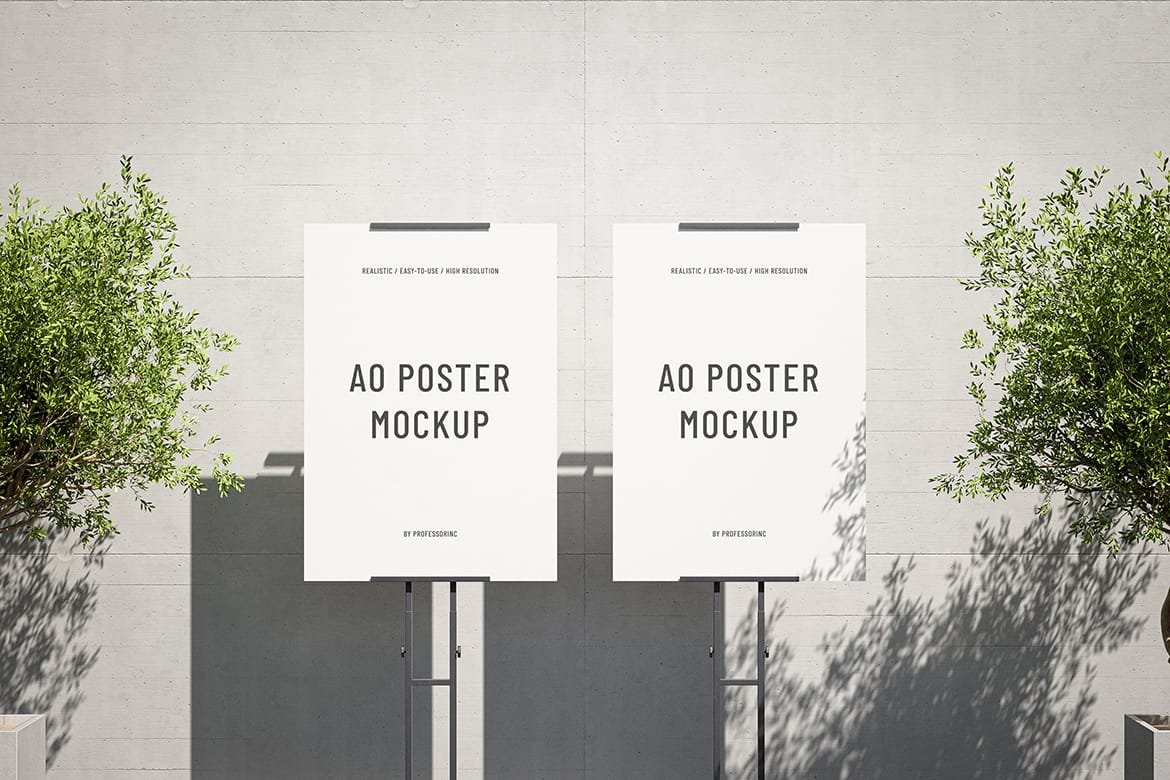 Two A0 posters with metal stand mockup