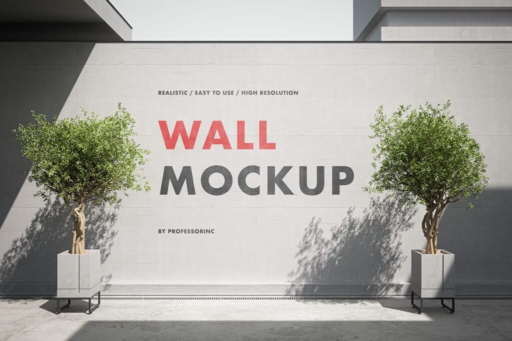 Realistic outdoor concrrete wall mockup