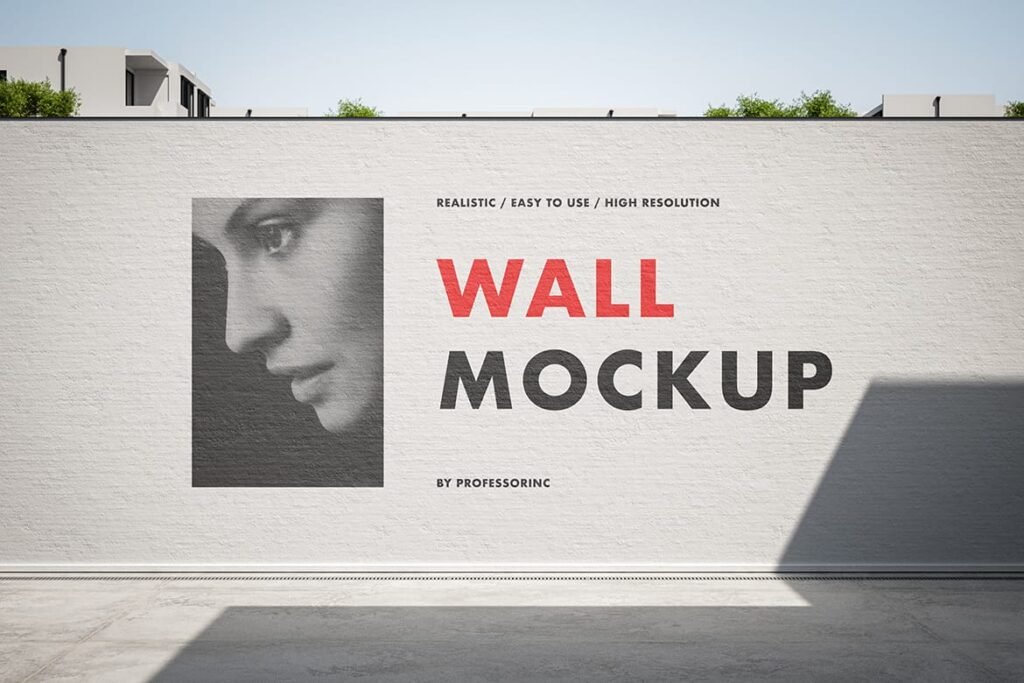 Outdoor advertising on the concrete wall mockup