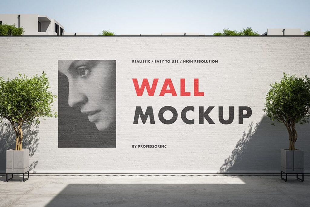 Realistic advertising on the concrete wall mockup