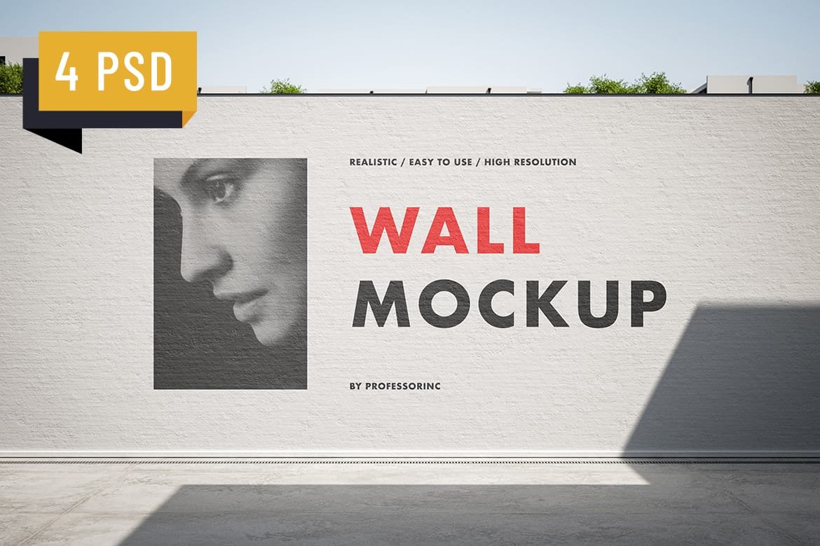 Outdoor concrete wall mockup set preview