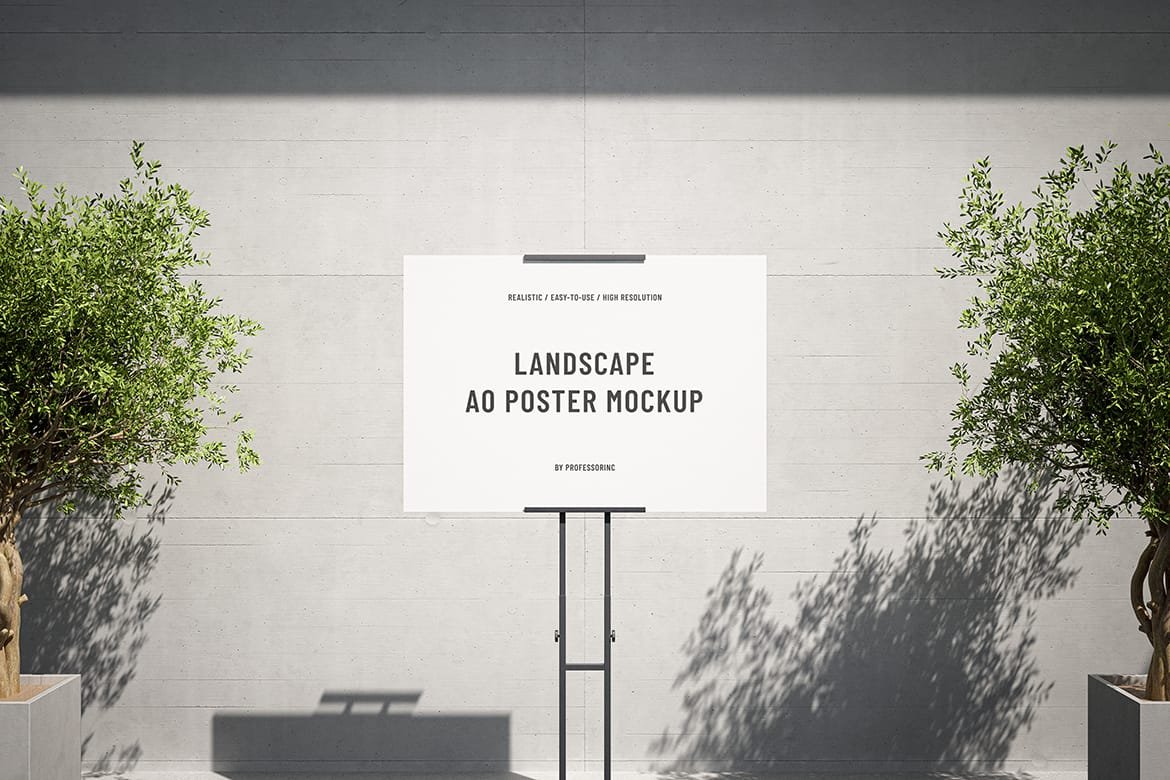 Landscape A0 poster with metal stand mockup