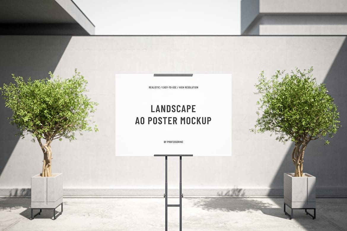 Landscape A0 poster with metal stand mockup