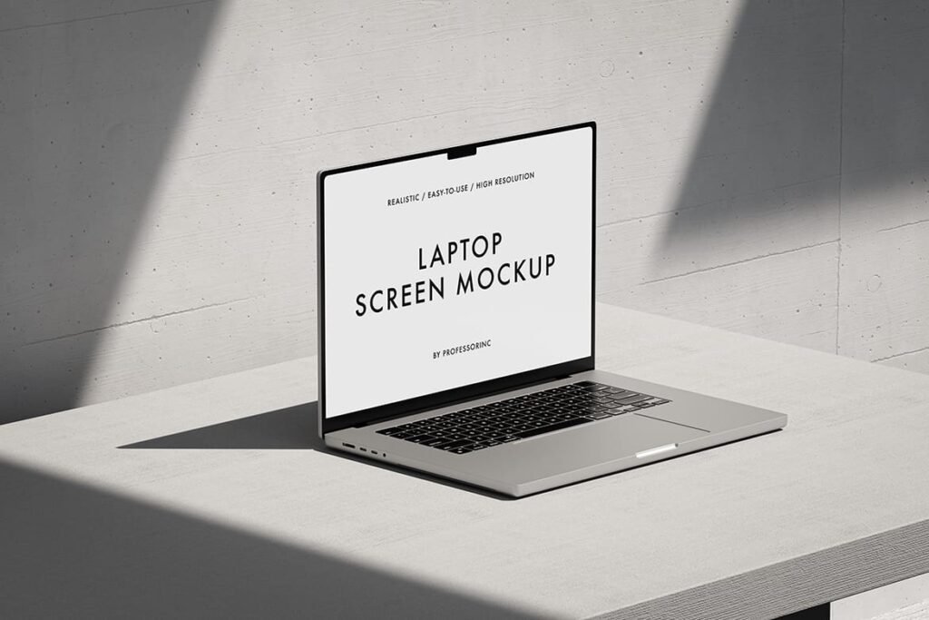 Minimalist MacBook Pro Mockup in concrete environment