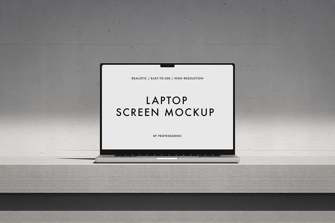 High resolution MacBook Pro Mockup in concrete environment