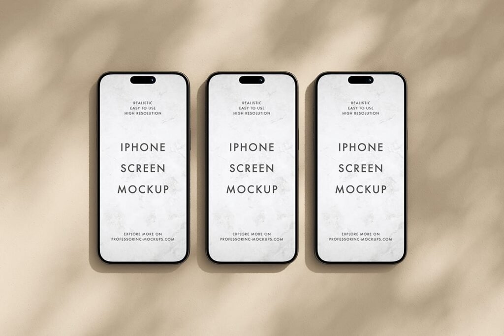 Three iPhone screens mockup