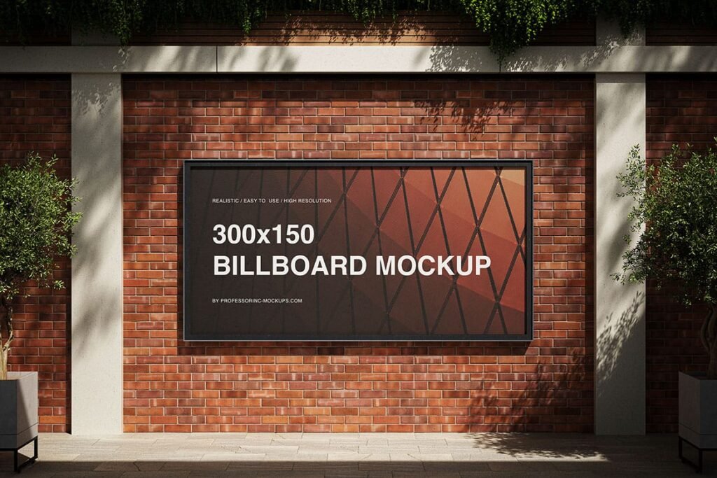 Realistic billboard on the brick wall mockup