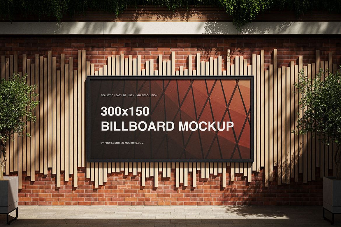 Contrast billboard on the wooden planks mockup