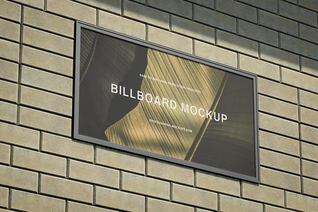 Realistic billboard on the wall mockup preview
