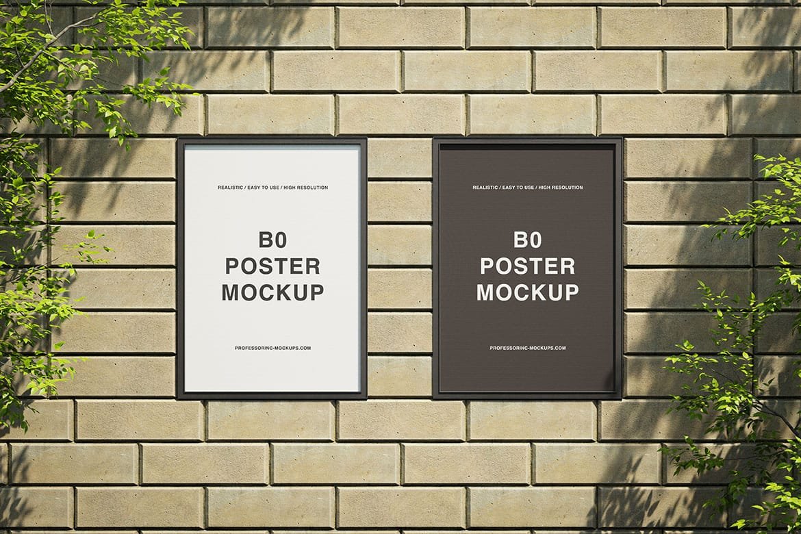 Two b0 posters on the stone wall mockup