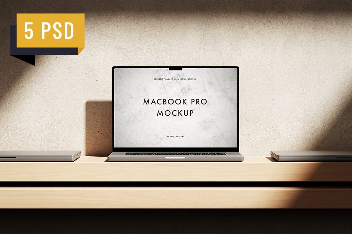 Realistic minimalist MacBook Pro Mockup Set