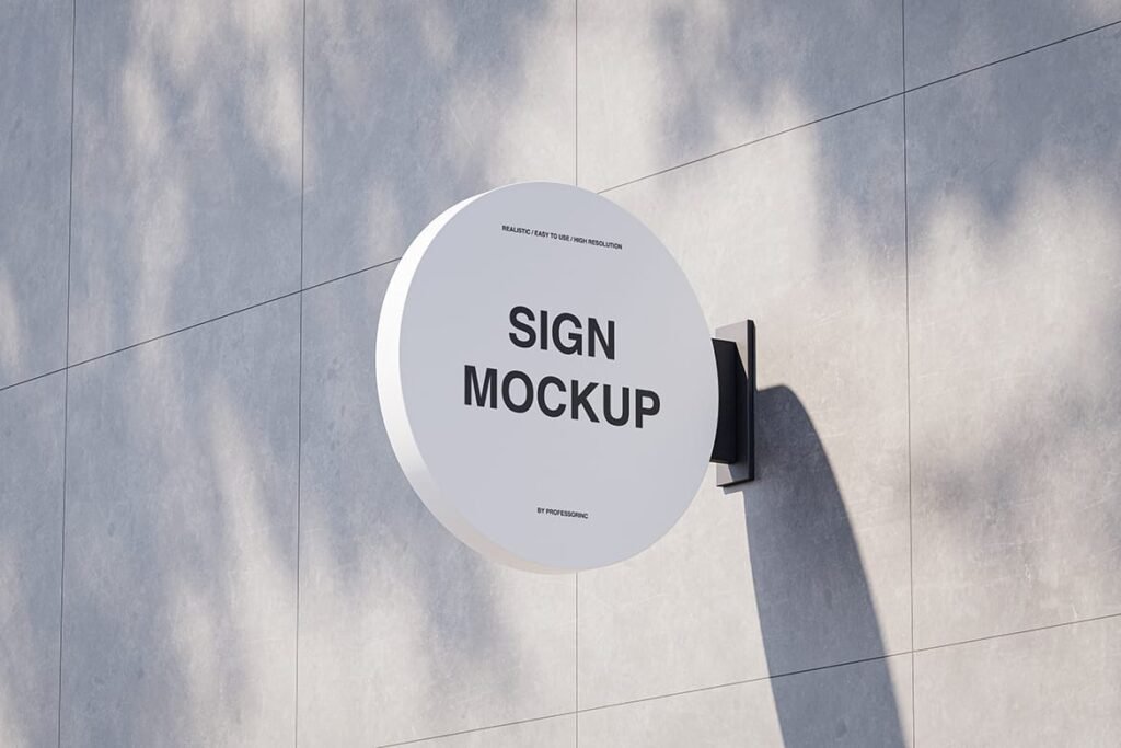 Realistic Round Shop Sign Mockup