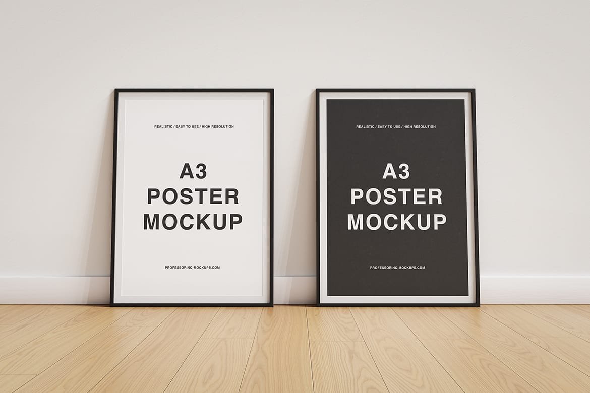 Realistic A3 posters on the floor mockup