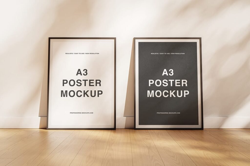 High resolution two A3 posters on the floor mockup preview