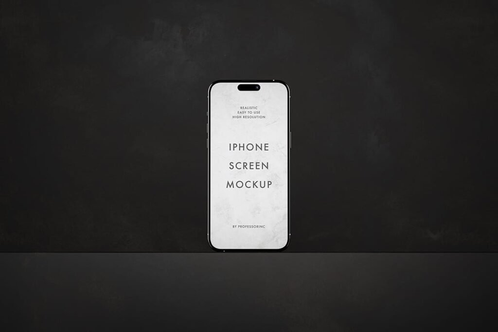 Mockup scene with Apple iPhone 15 Pro Max on the dark background