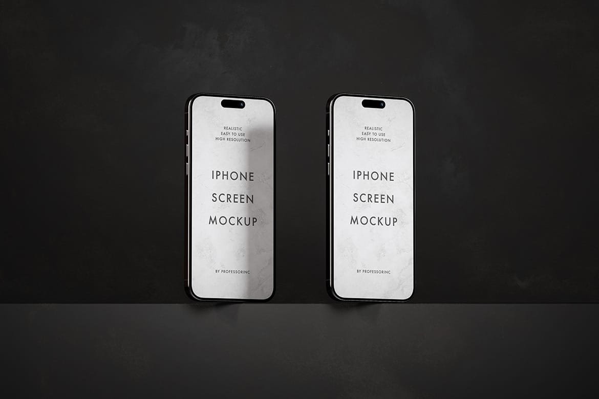 Mockup scene with two iPhones on the dark background