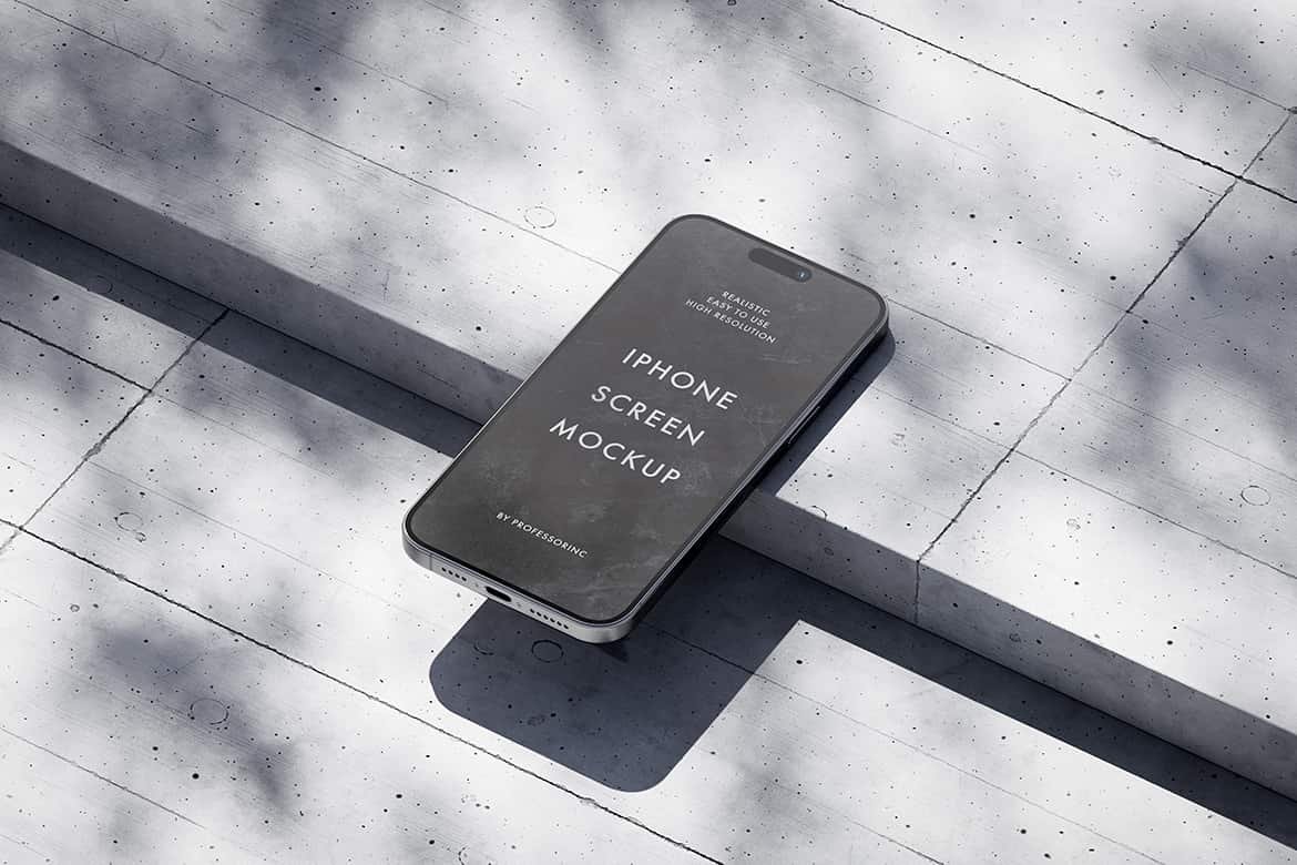 High resolution iPhone 15 Pro Max on the concrete background mockup