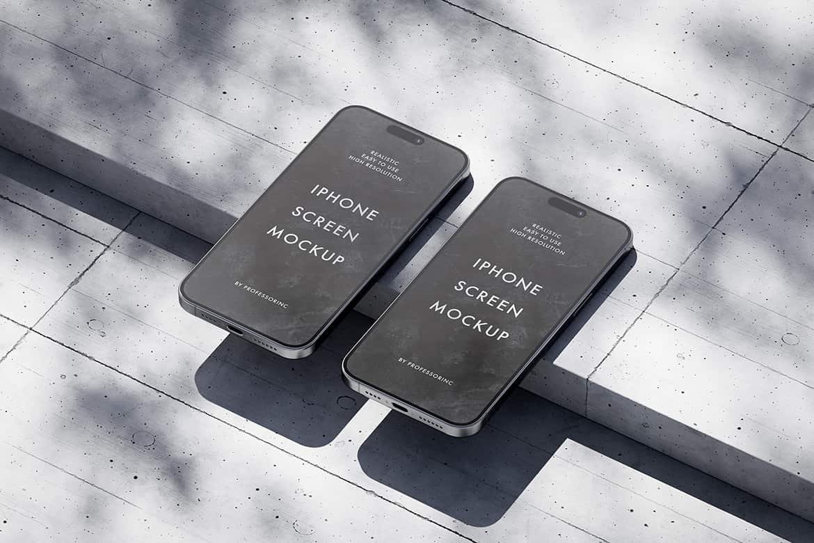 Two iPhones on the concrete background mockup