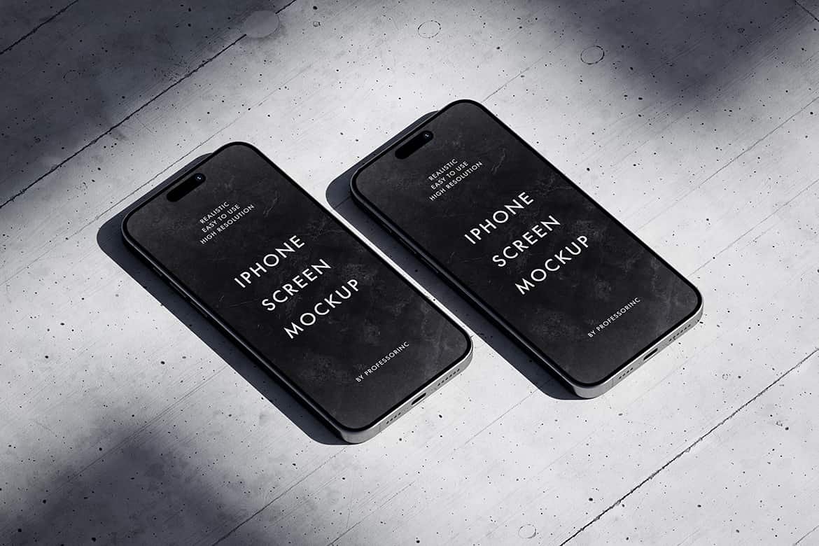 Two iPhones on the concrete background mockup