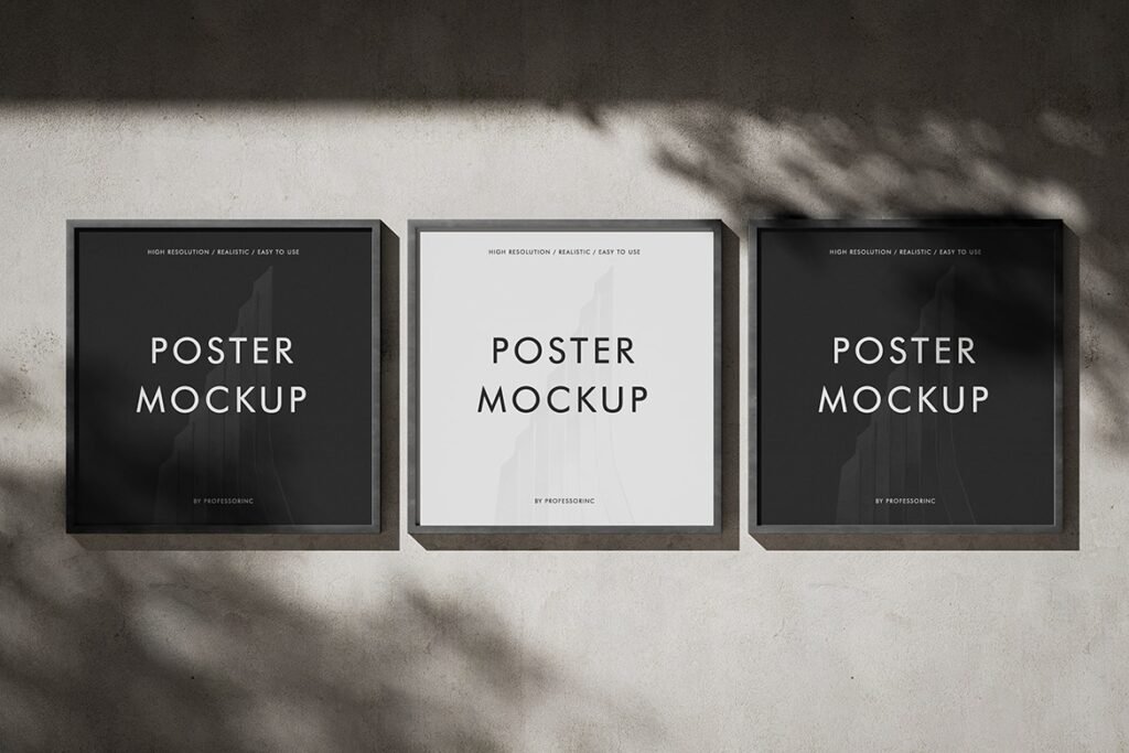 Three Framed Square Posters Mockup