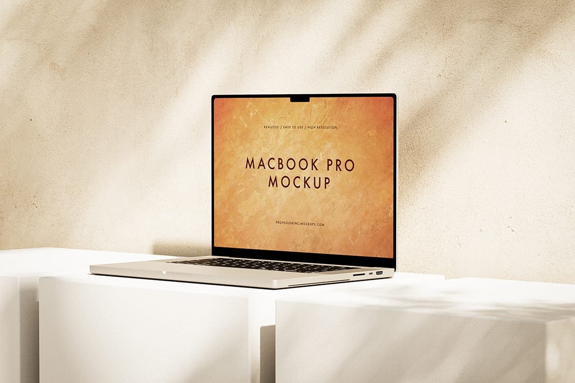 Realistic MacBook Pro on the plaster background mockup